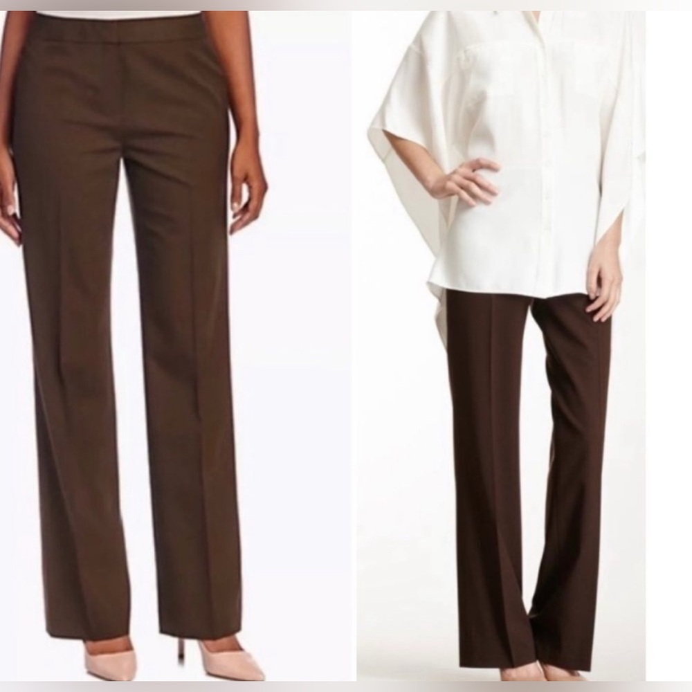 Lafayette 148 Size 10 96% Wool Menswear Straight Leg Pants - Chocolate Brown